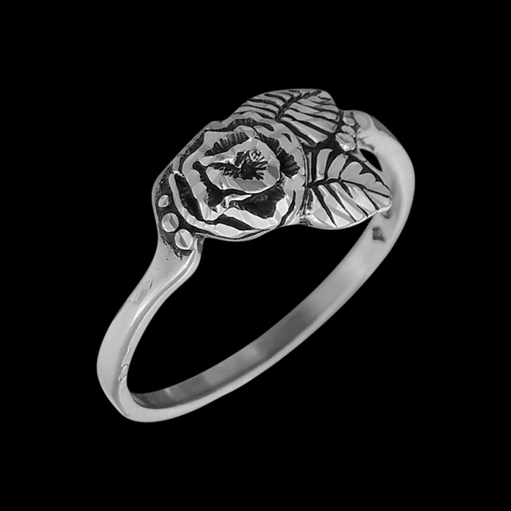 Sterling Silver Diamond Cut Lone Rose Ring