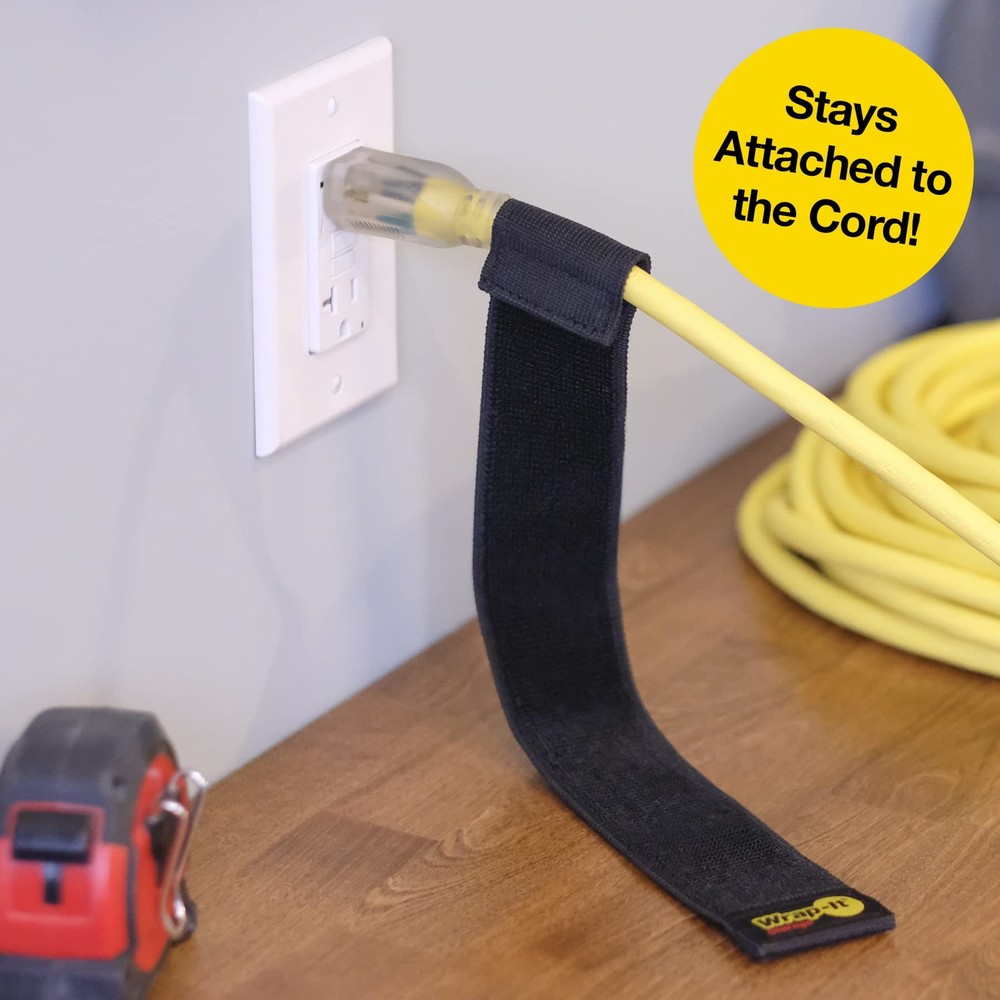Wrap-It Storage Selfie Straps 16in 6-Pack Black Reusable Hook Loop Cable Ties