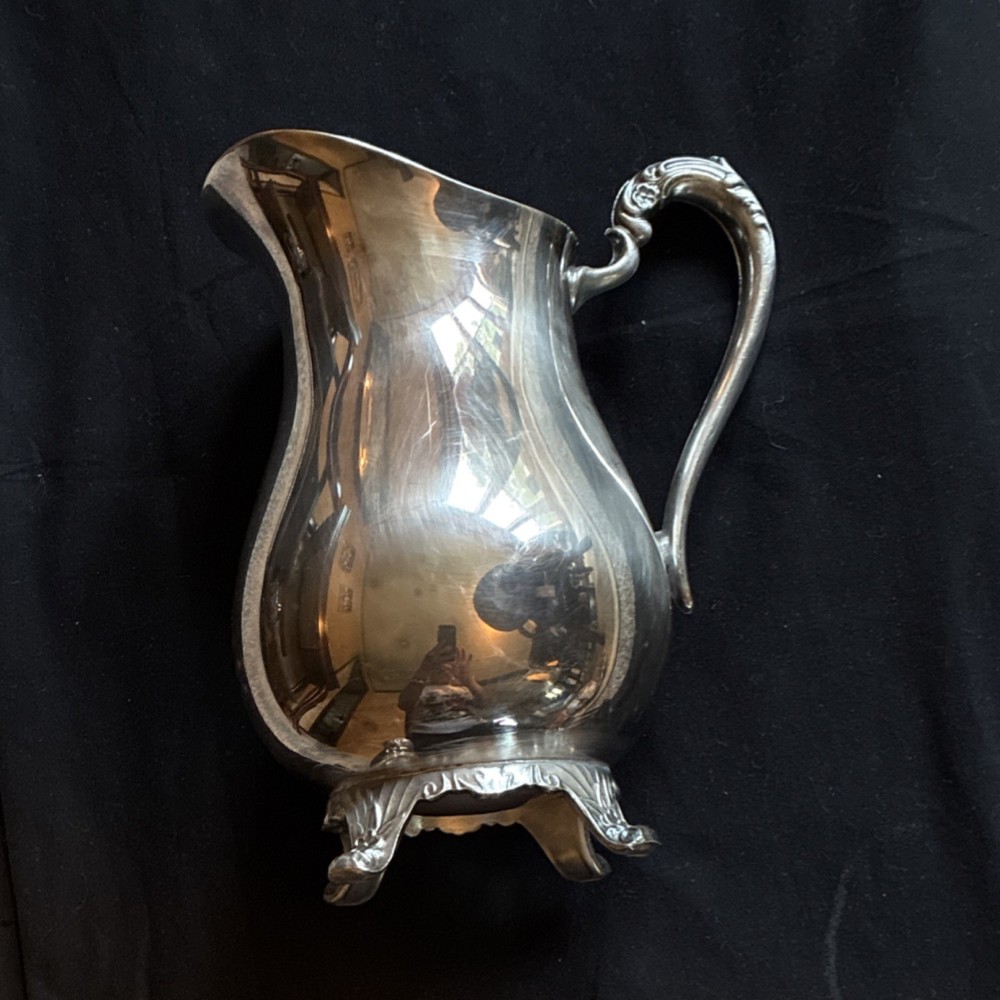 Victorian Style Silverplate Pitcher Ornate Handle & Feet