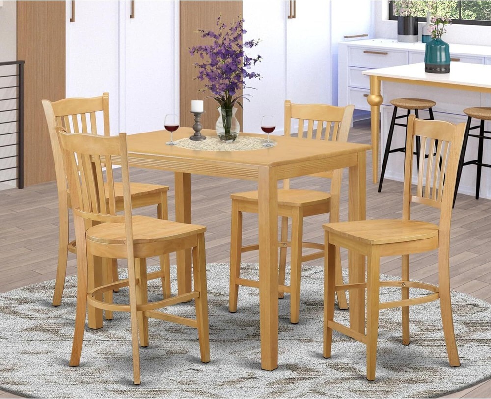 Oak 3-Piece Counter Height Dining Set: Rectangle Table & 2 Chairs Included