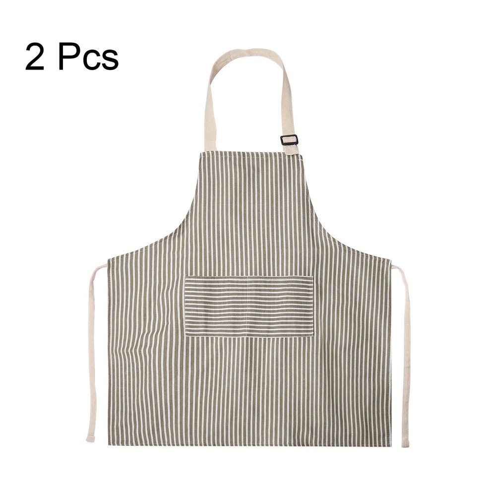 2Pack Kitchen Cooking Aprons Adjustable Chef Apron 2 Pockets Brown Stripes