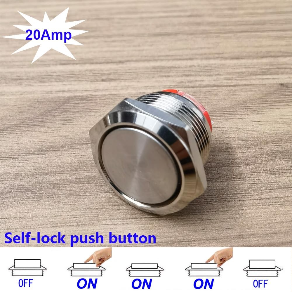 Short Type Push Button 19mm Latching Stainless Steel Push Button Switch 20A/1...