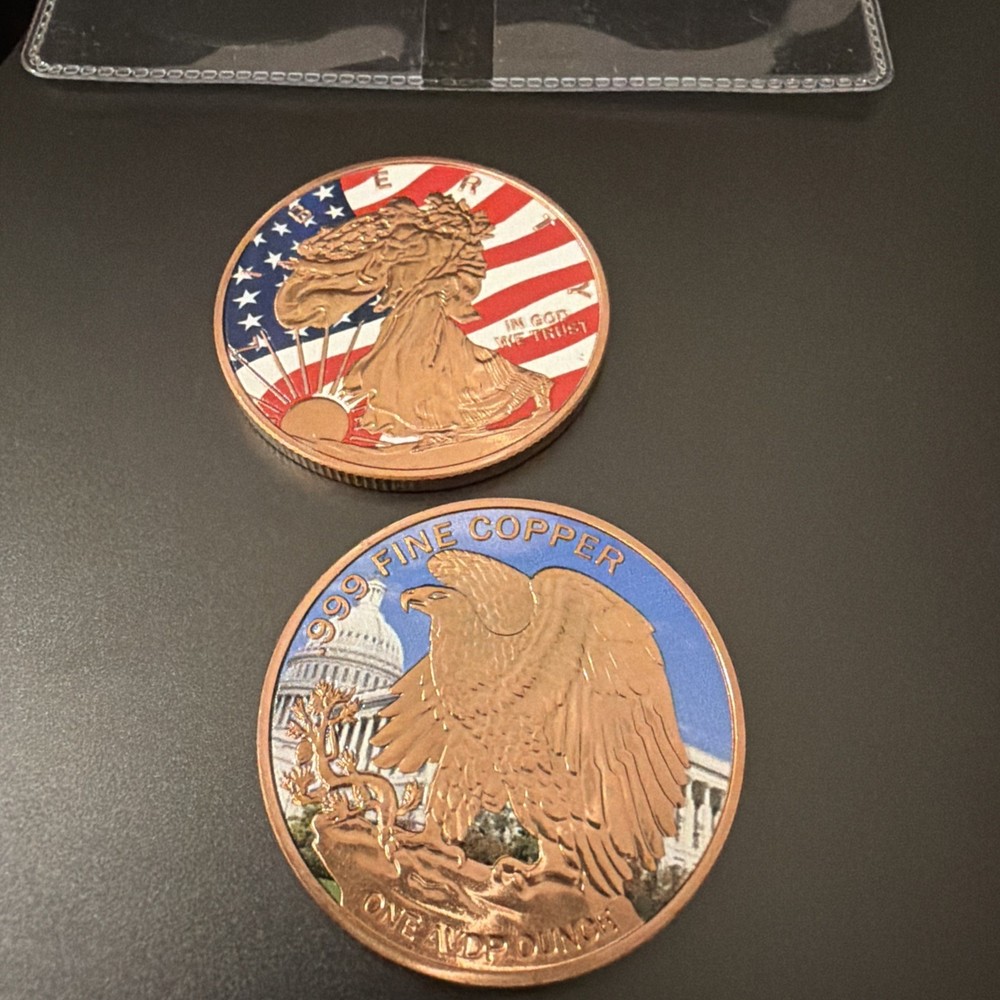 Two 1 Oz American Eagle Design Copper Rounds Colorized