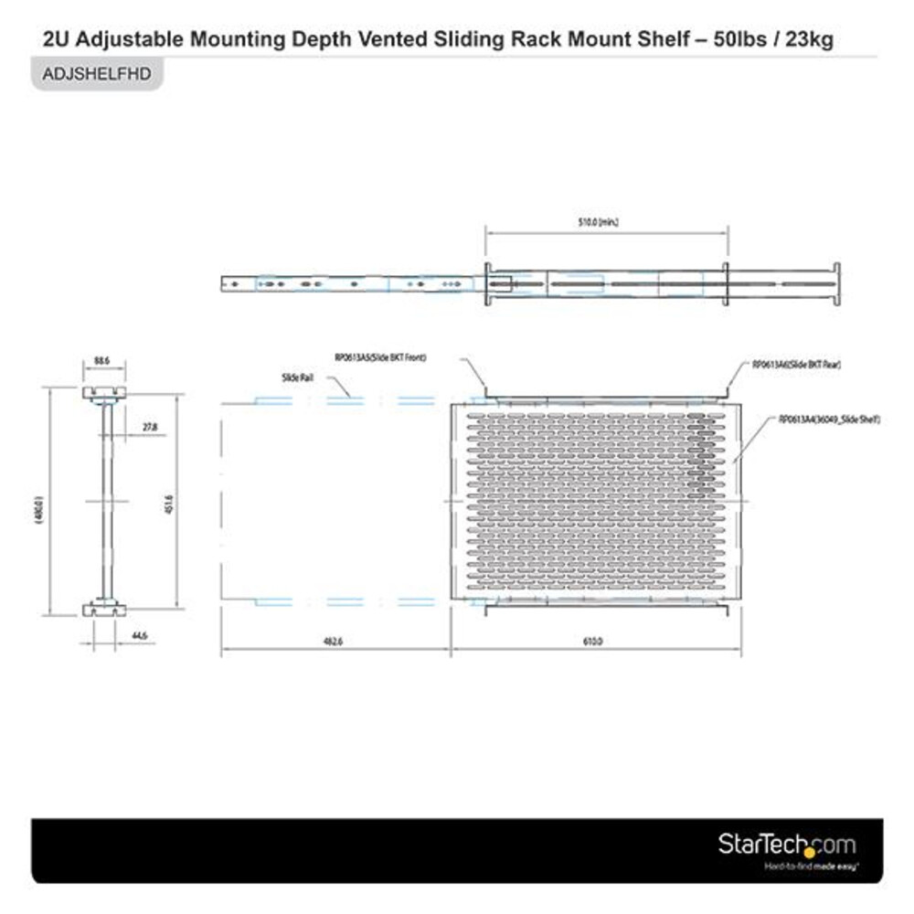 StarTech.com UNISLDSHF19 StarTech 19in Vented Adjustable Depth Sliding Cabinet