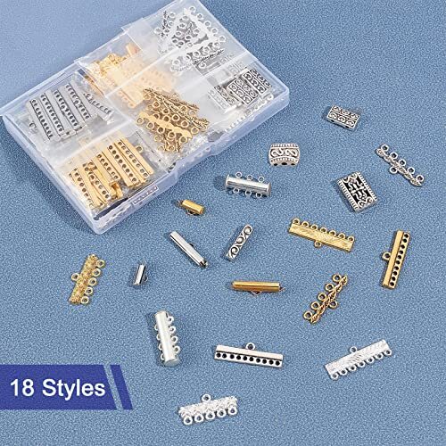18 Styles Layering Clasp, 166pcs Slide Lock Clasps Multi Strand Necklace