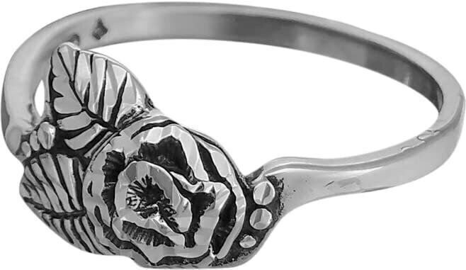 Sterling Silver Diamond Cut Lone Rose Ring