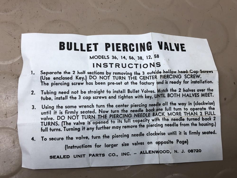 Bullet Piercing Valve BPV 21 NOS