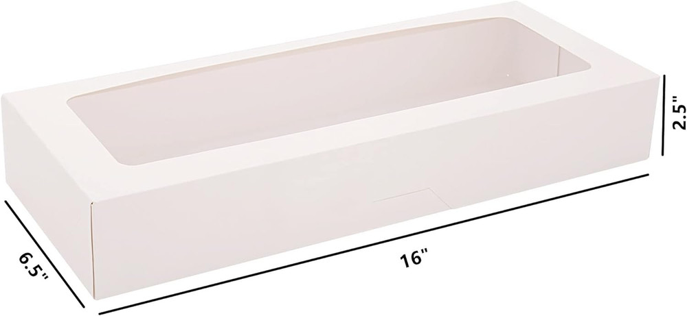 20-Pack 16" X 6.5" X 2.5" Cookie Boxes with Window, White Bakery Boxes, Strawber