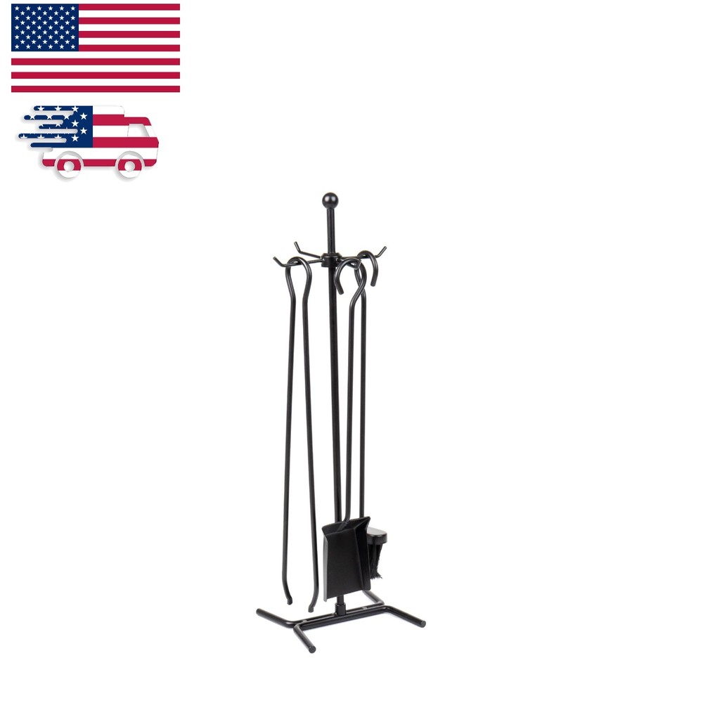 Complete Wrought Iron Fireplace Set - 4 Tools with Easy Assembly and Maintenance