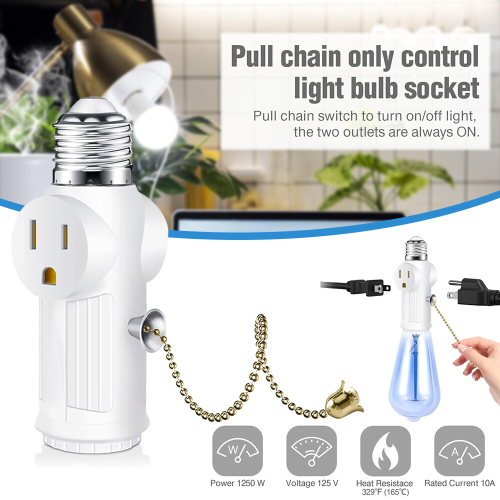E26/E27 Light Socket to Plug Adapter 2/3 Prong Light Bulb Outlet Plug Converter