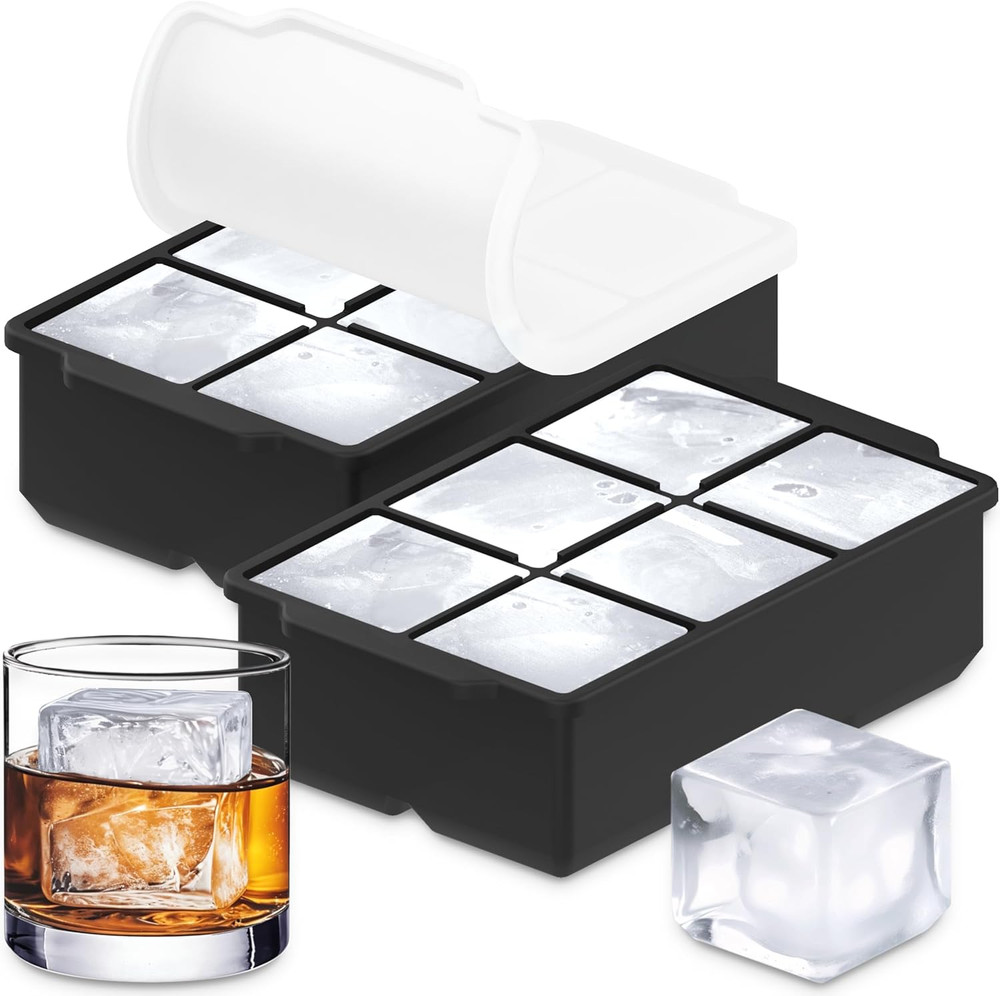 Large Silicone Ice Cube Tray (2-Pack), Easy Release 2" Big Ice Cubes - Cockta...