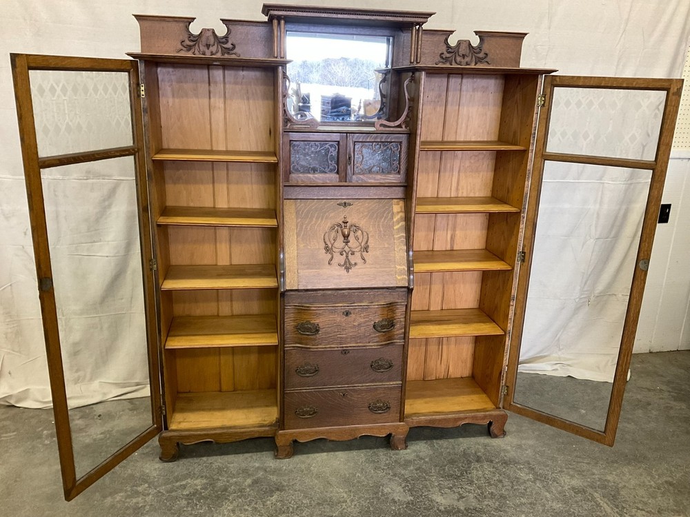 Antique Oak Double Side By Side Secretary Bookcase