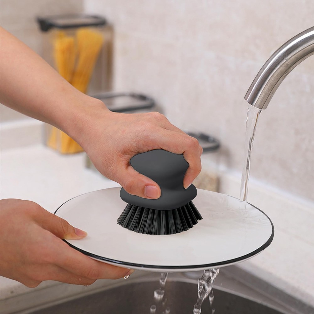 Dish Brush with Handle, Kitchen Scrub Brushes for Cleaning, Dish Scrubber wit...