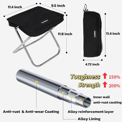 Lightweight Camping Stool 1.5lbs & Compact 12" - 350lbs Capacity! 3-Second