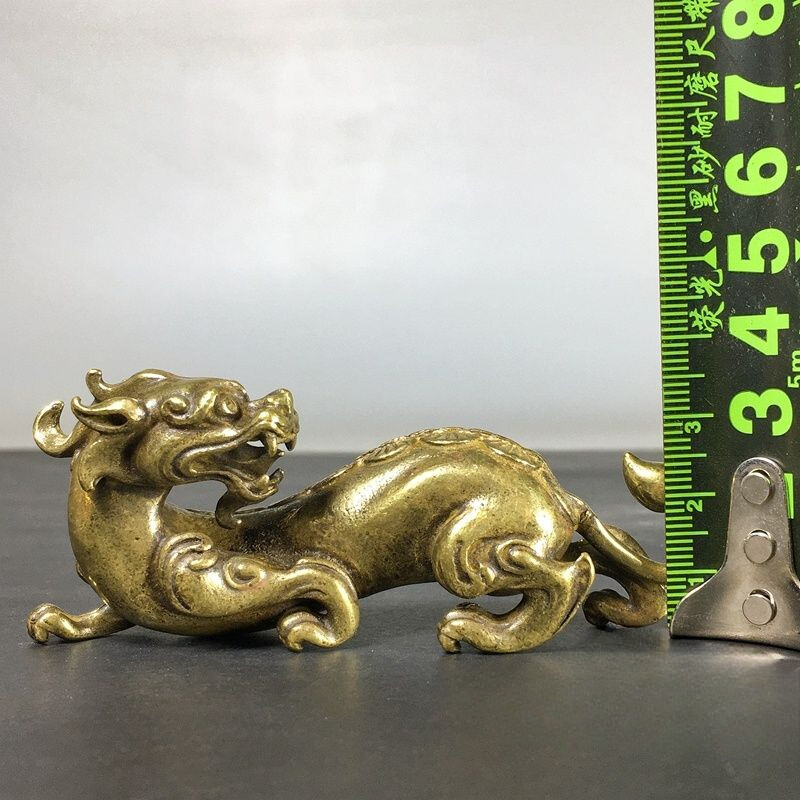 Antique Brass Solid Dragon Ornament Small Brass Ware, Study Office Desktop Ruler