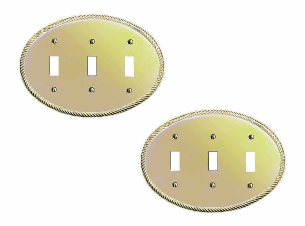 2 Solid Brass Triple Toggle Switchplate Oval Braided | Renovator's Supply