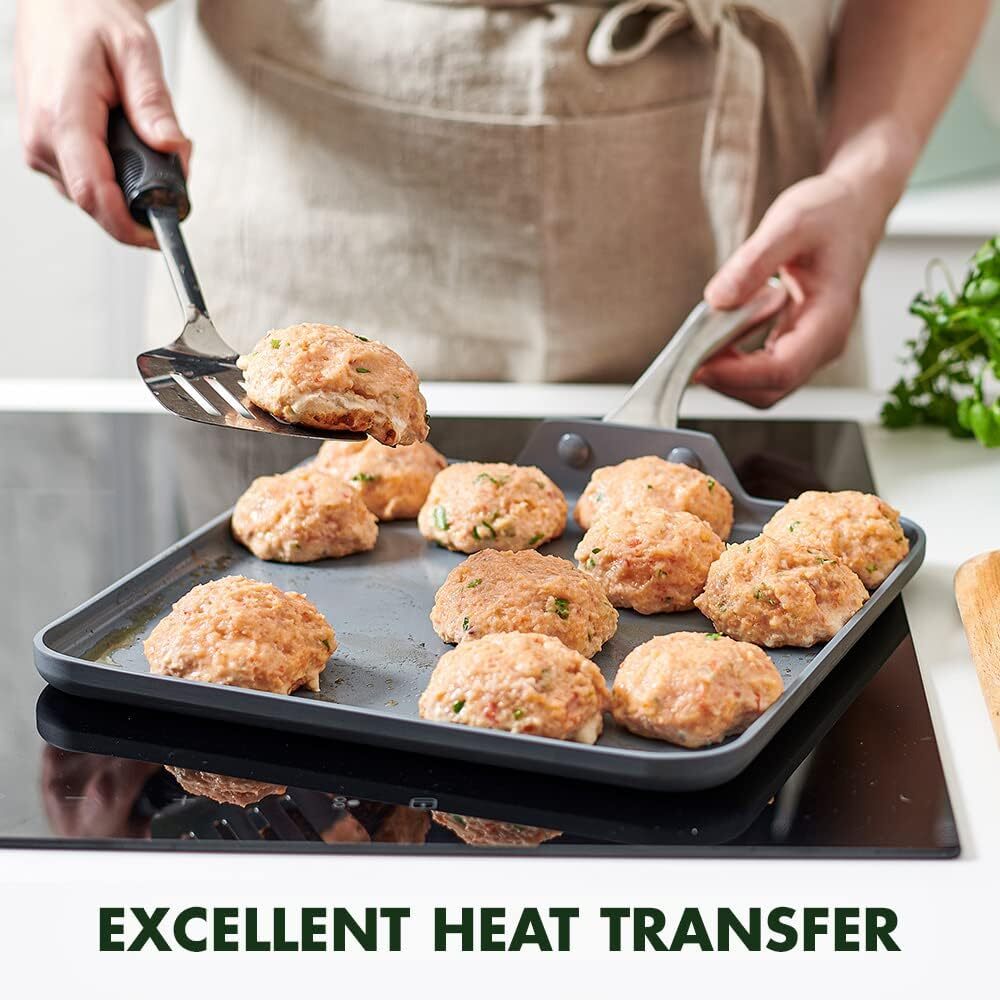 Lima Hard Anodized 11” Square Griddle Pan, Ceramic Nonstick, Gray