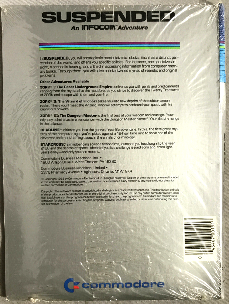 InfoCom Suspended Text Adventure Game version C64 Commodore published 1983 NIB