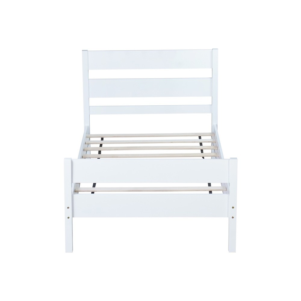 Twin Size Bed Frame Wooden Platform Bed Frame w/ Headboard White/Espresso