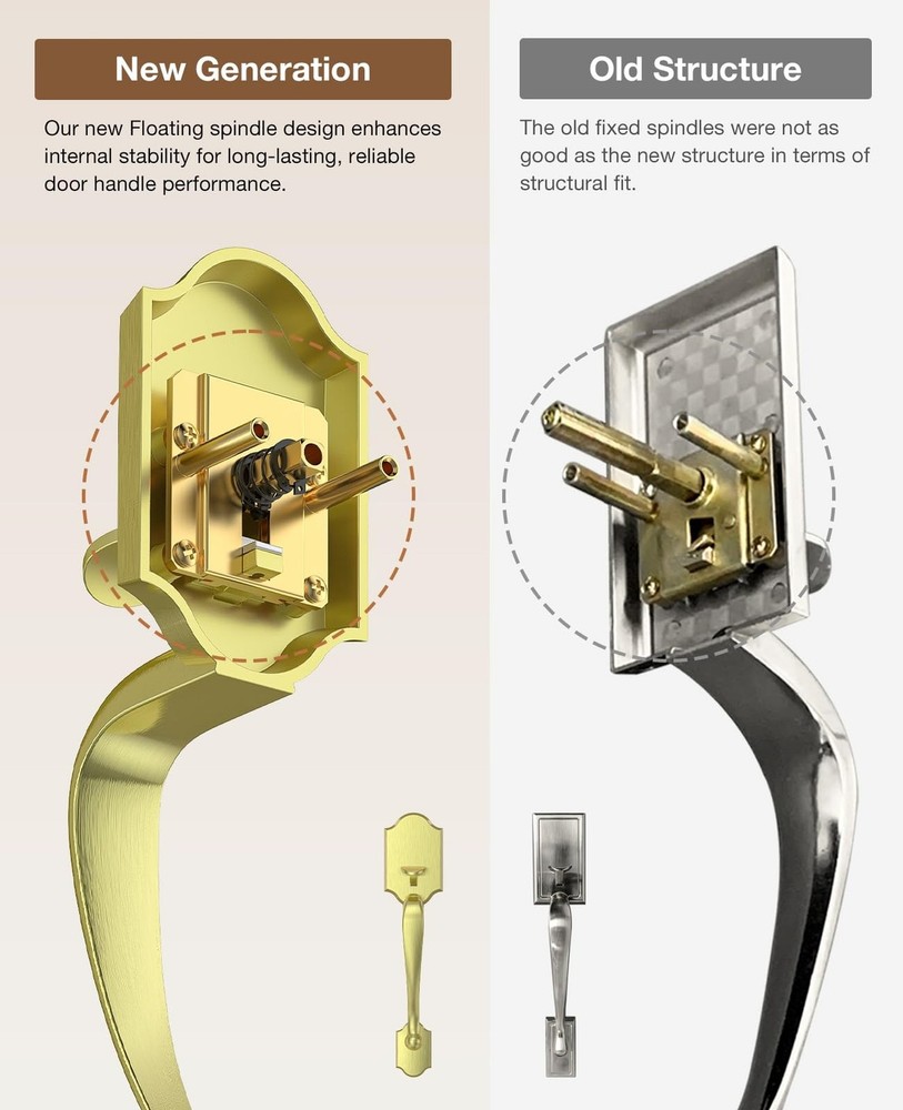 Brightify Brushed Gold Front Door Lock Set, Keyed Entry Door Handle with Dead...
