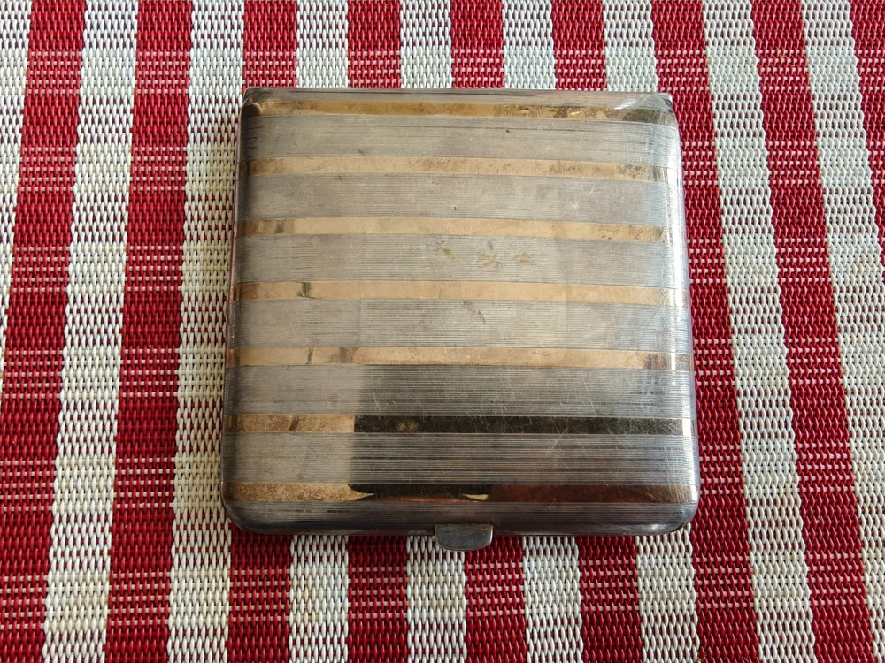 Antique Art Deco 108 grams Sterling Silver 14k Cigarette Case