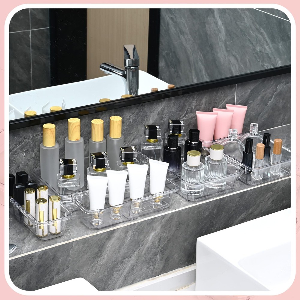 15 Pcs Extendable Clear Drawer Organizer All Adjustable Vanity Storage Box 2