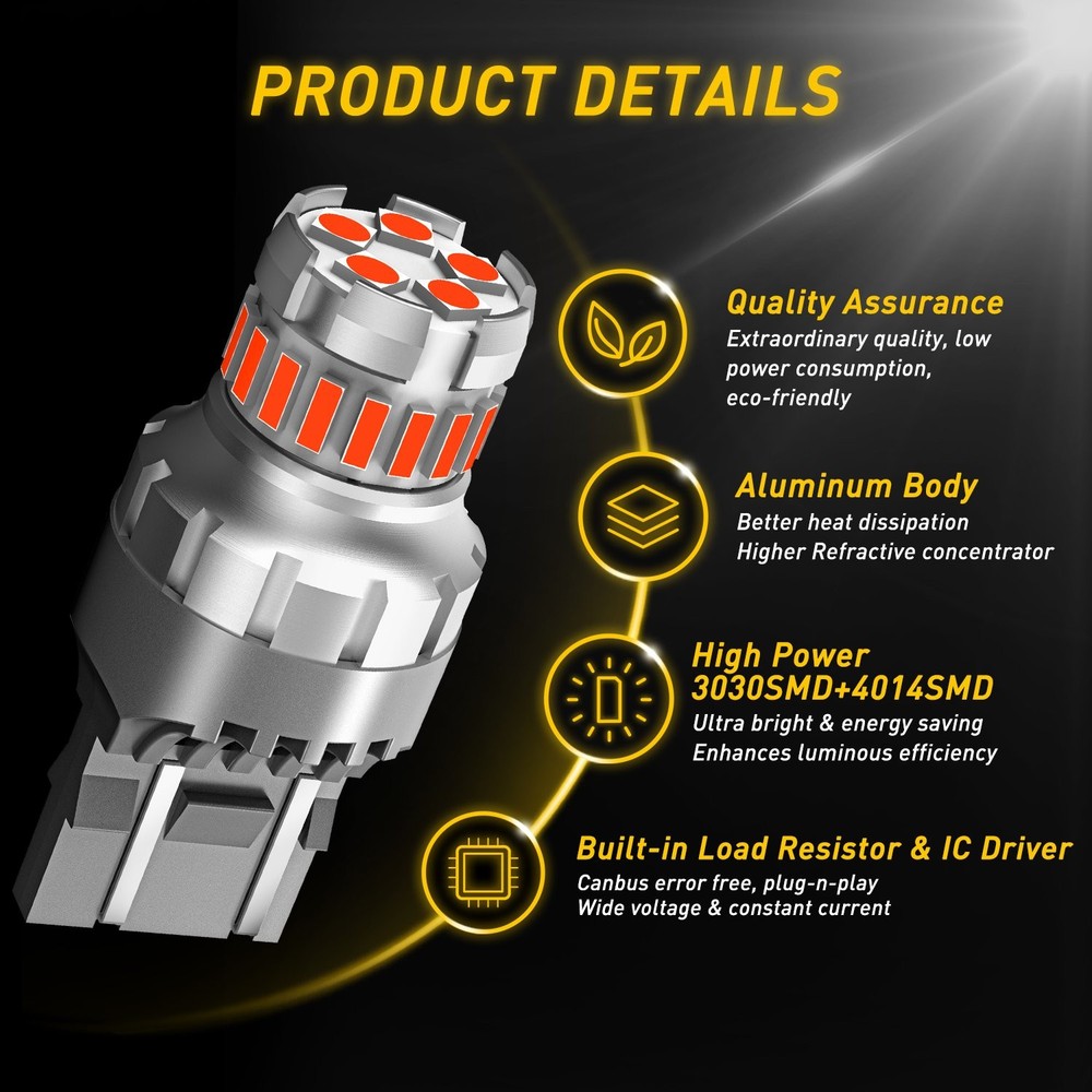 2PCS 7443 7444 LED Red Strobe Flash Blinking Brake Stop Tail Parking Light Bulbs