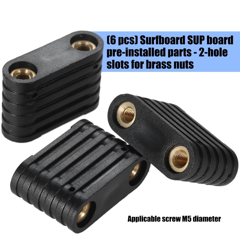 6Pcs Surfboard Footstrap Insert with 2 Hole Paddle Board Accessory Brass Nut