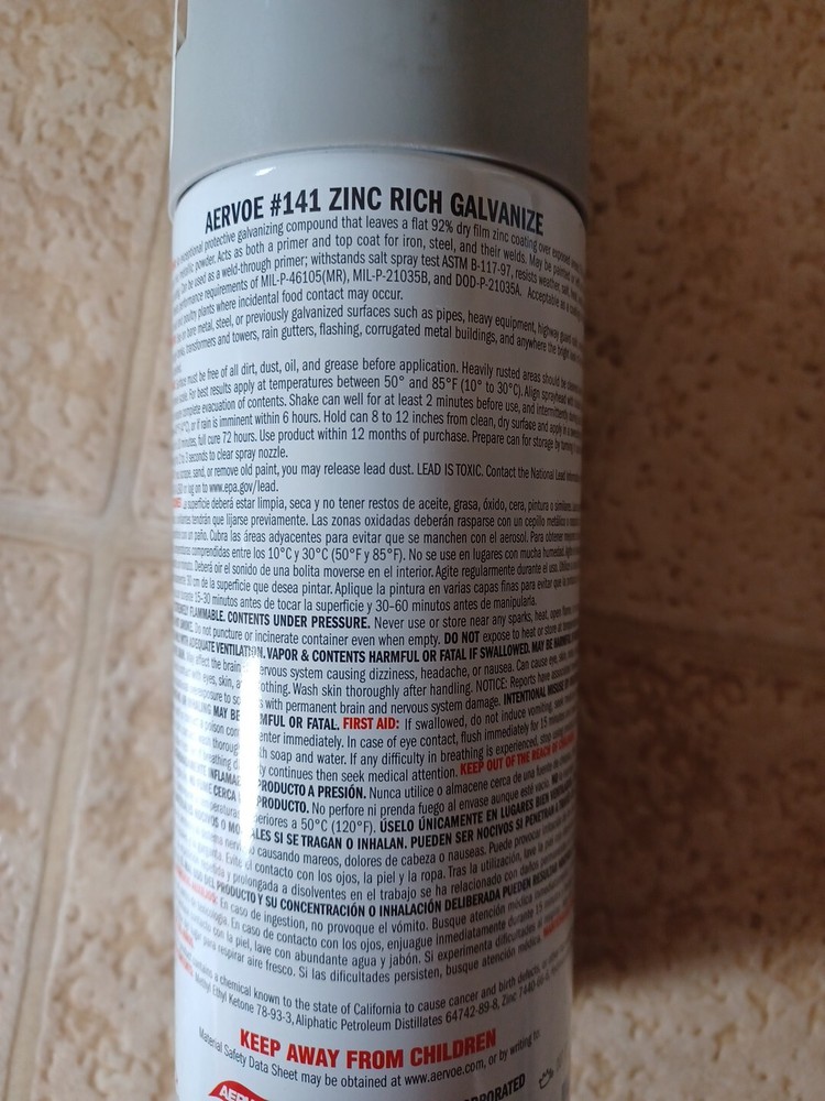 Aervoe Zinc Rich Galvanize Compound Spray 80% 13oz. Can