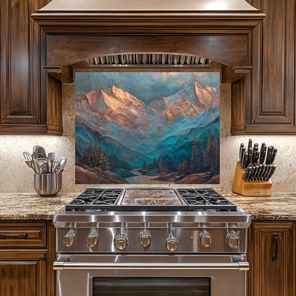 Turquoise Mountain Kitchen Backsplash, Rustic Cabin Decor, Western Mountain Art