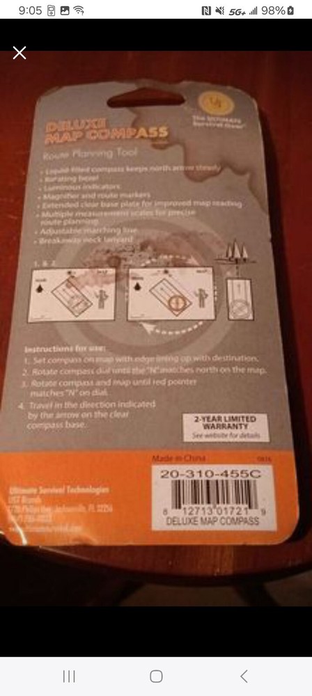 Brand New Still Sealed Package Deluxe Map Compass