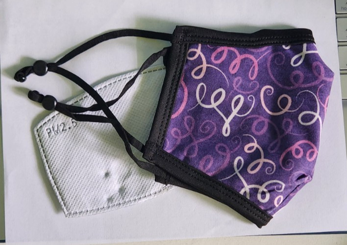 Purple Curls Print Face Mask Lined Includes One PM2.5 Filter