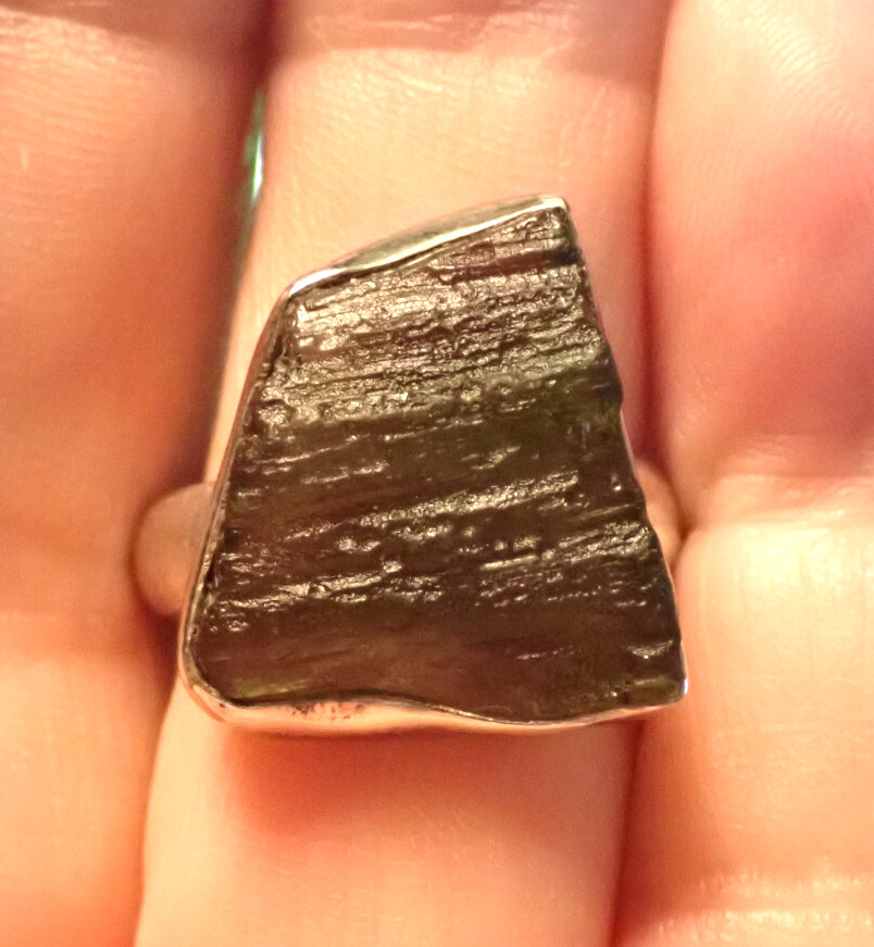 Moldavite Tektite Medeorite Sterling Silver Ring size 6.5