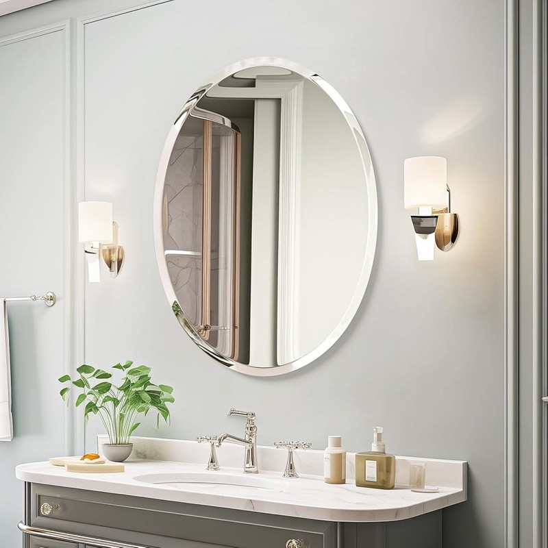 Frameless Oval Mirror High Definition Easy Install Wall Decor Bathroom New