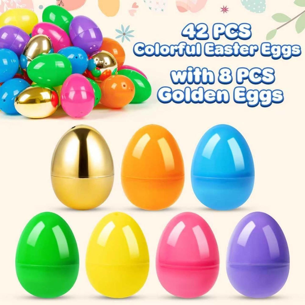 50 Pack Plastic Easter Eggs, 2.4'' Bulk Empty Easter Eggs in 6 Colors w