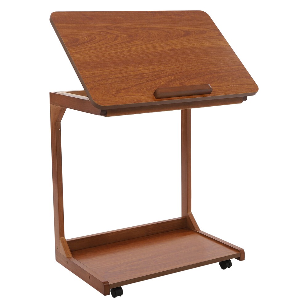 2 Tier C Shaped Table With 4 Wheels Couch Table End Table For Drink & Snack US