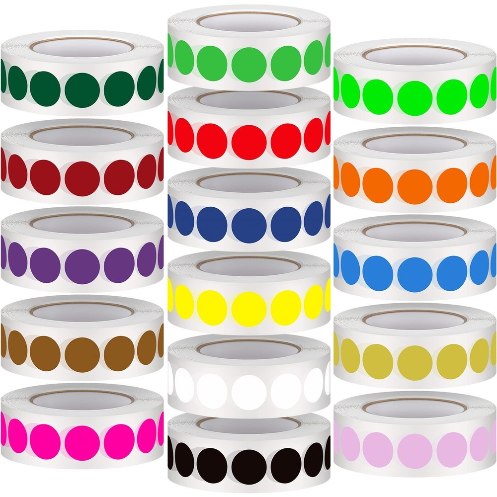 16000 Pieces 1/2 Inch Round Color Coding Labels Roll Colored Dot Stickers Adh...