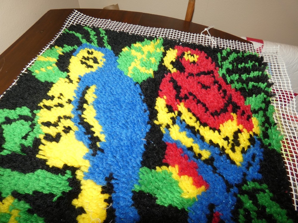 Parrot Latch Hook Panel Ready to Complete Into a Rug Handmade