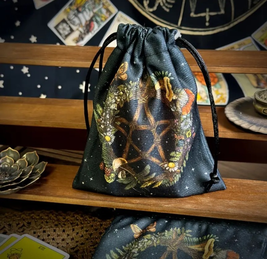 Tarot Card Pouch Pentagram Pattern Tarot Storage with Drawstrings Accessory Bag