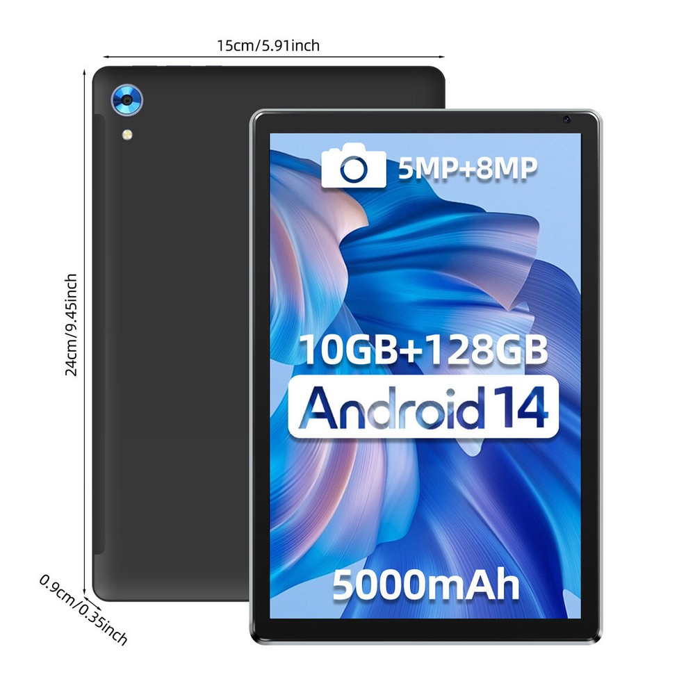 2025 10.1" Android Tablet 10+128GB IPS Touchscreen Octa-core Processor Wi-Fi 6