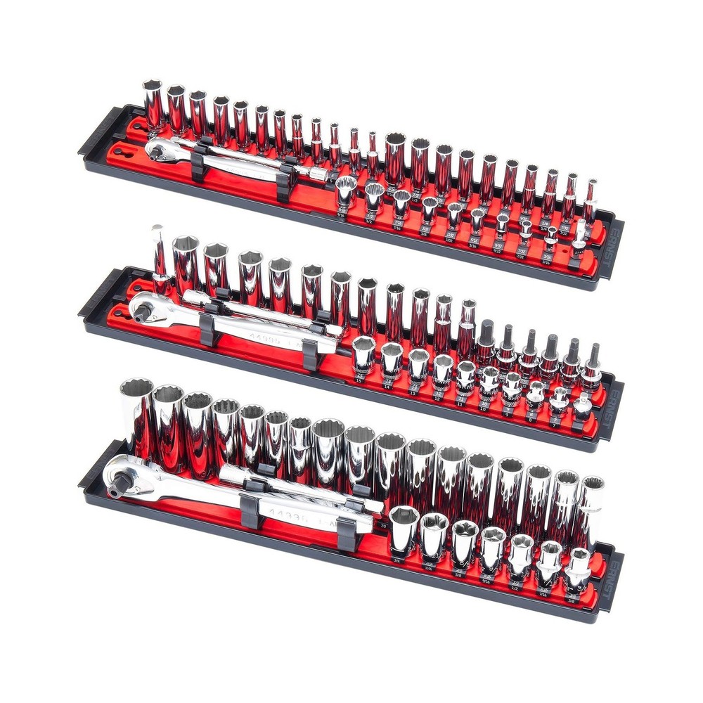 ERNST Socket Boss Combo 3-Pack Tool Organizer with Twist-Lock Technology, Red...