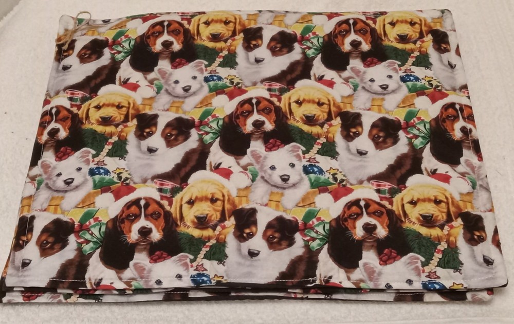 Handmade 4pc Placemat Set - Christmas Puppies