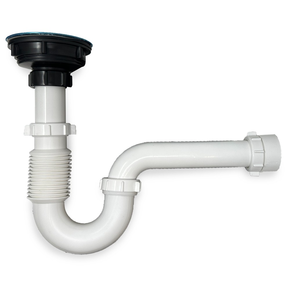 Corrugated P-Trap Drain Kit,  1-1/2 Kitchen Set with Metal Strainer Basket