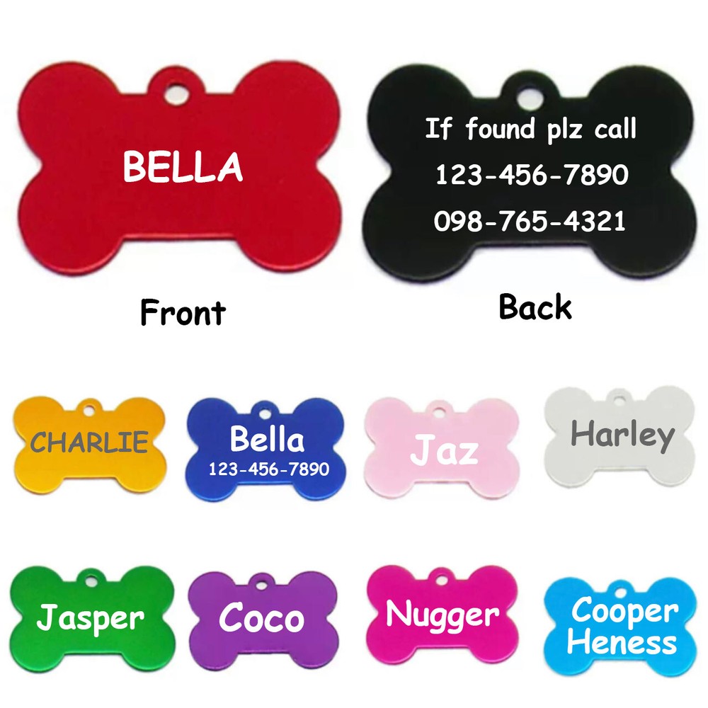 Pawtographize Dogs Cats ID Tags Personalized Pet Tags 2sides Engraved Bone Shape