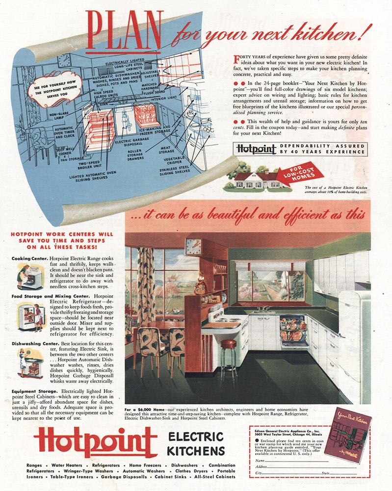 1945 Hotpoint Electric Kitchens: Plan Your Next Kitchen Vintage Print Ad