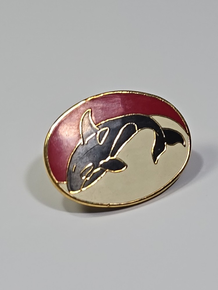 Whale Lapel Pin Black Red & White Background