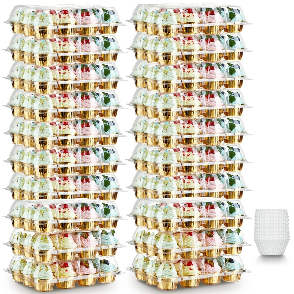12 Pack X 20 Sets Stackable Cupcake Carrier With 240 Pack Cupcake Liners Plast