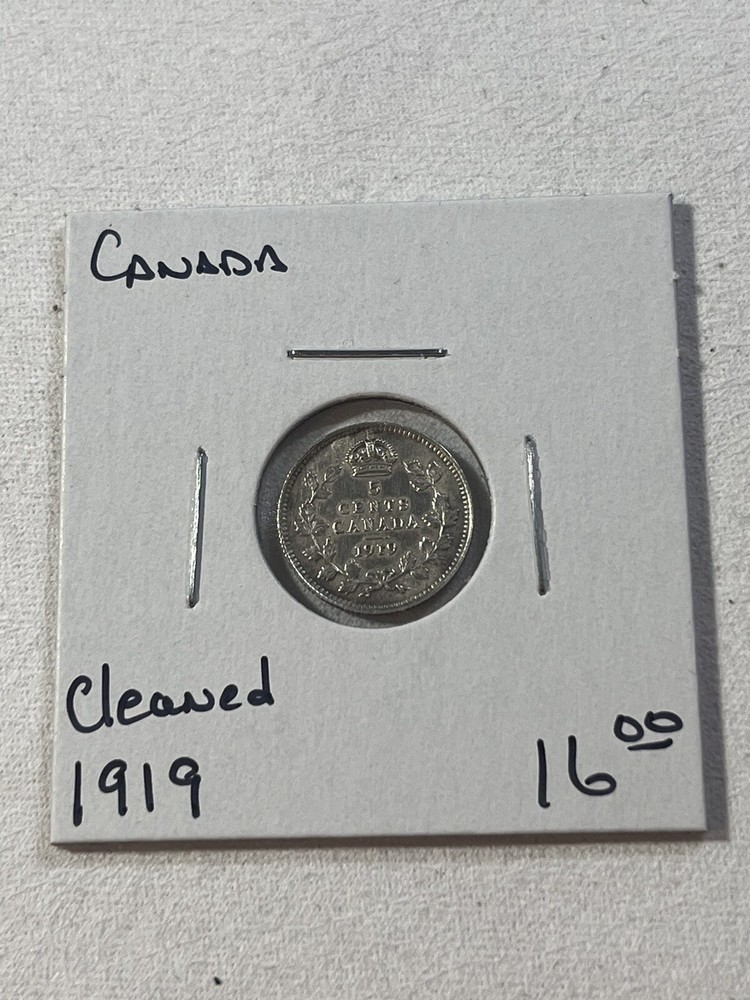1919 Canada 5 Cents Small Silver Coin Cleaned
