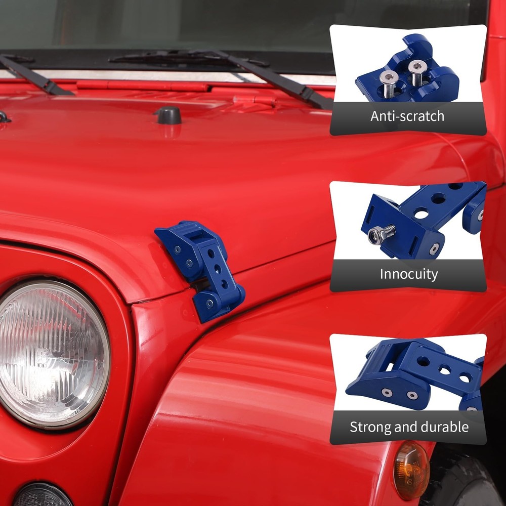 CheroCar Blue Hood Latches Hood Lock Catch Latches Kit Fit for 2007-2025+Jeep...