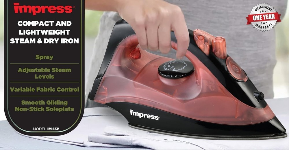 Basic Clothing Iron | Non-Stick | Compact | Spray | Adjustable Steam | Fabric...
